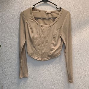 Women's Cream Long Sleeve Crop Top